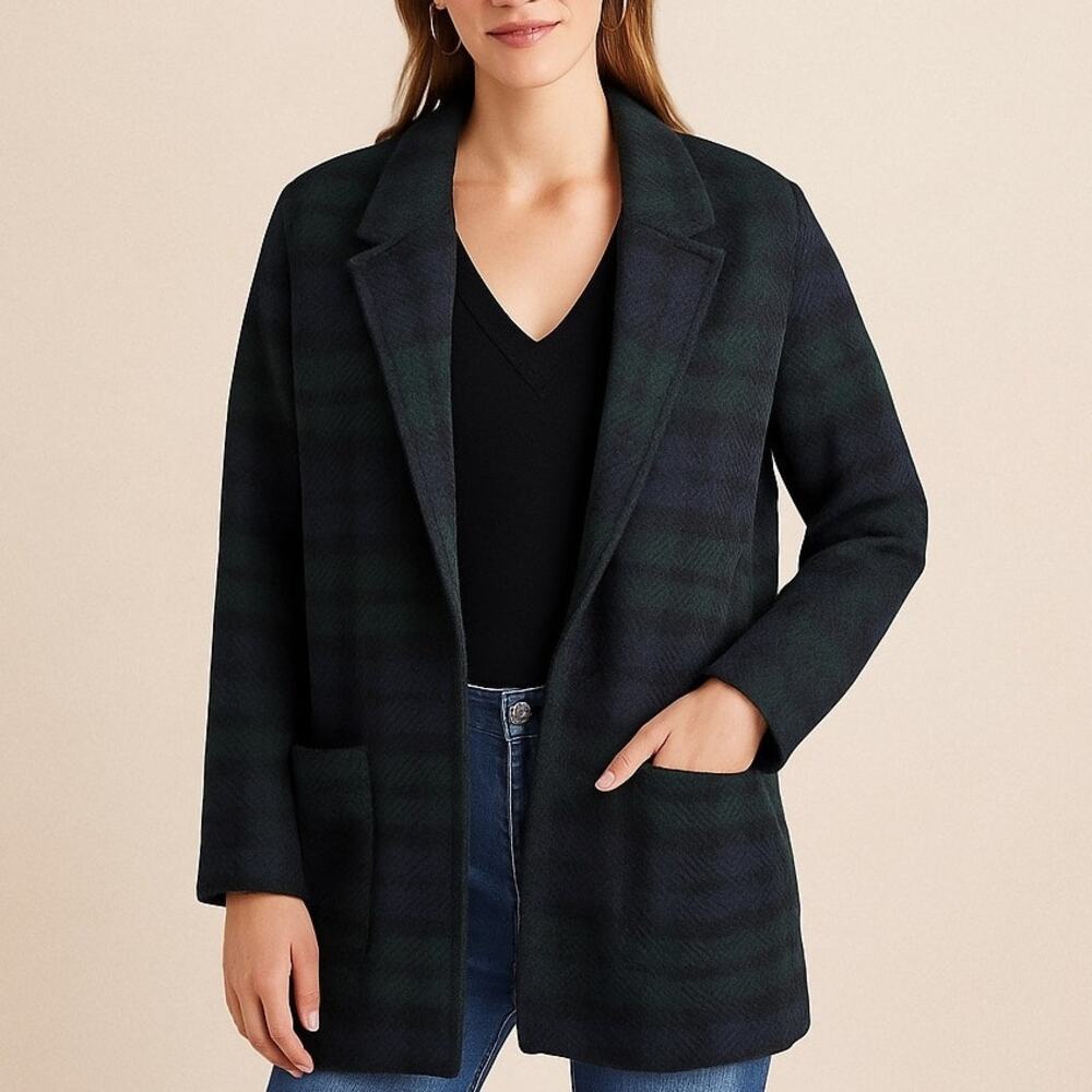 J Crew Sophie Black Watch Plaid Sweater Blazer In Navy Black